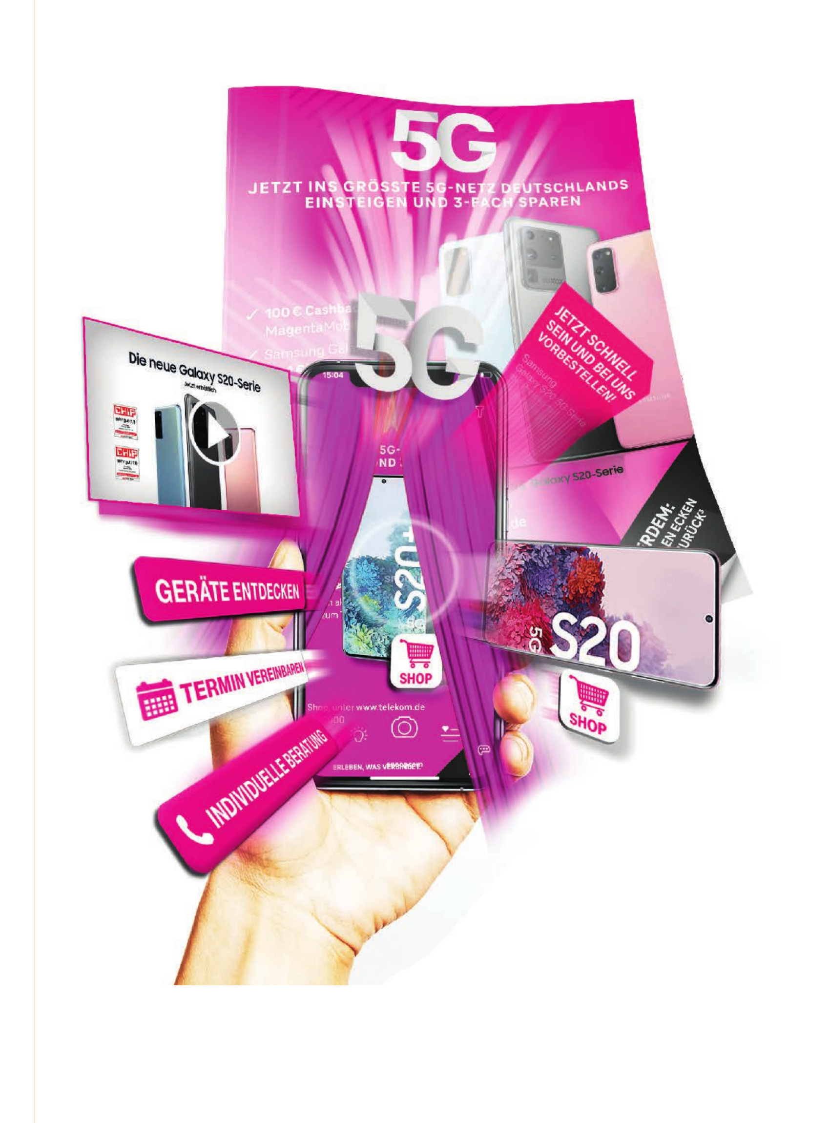 Augmented-Reality-Markenerlebnis von snoopstar für Telekom mit Produktinformation, Shop, Terminvereinbarung und individueller Beratung
